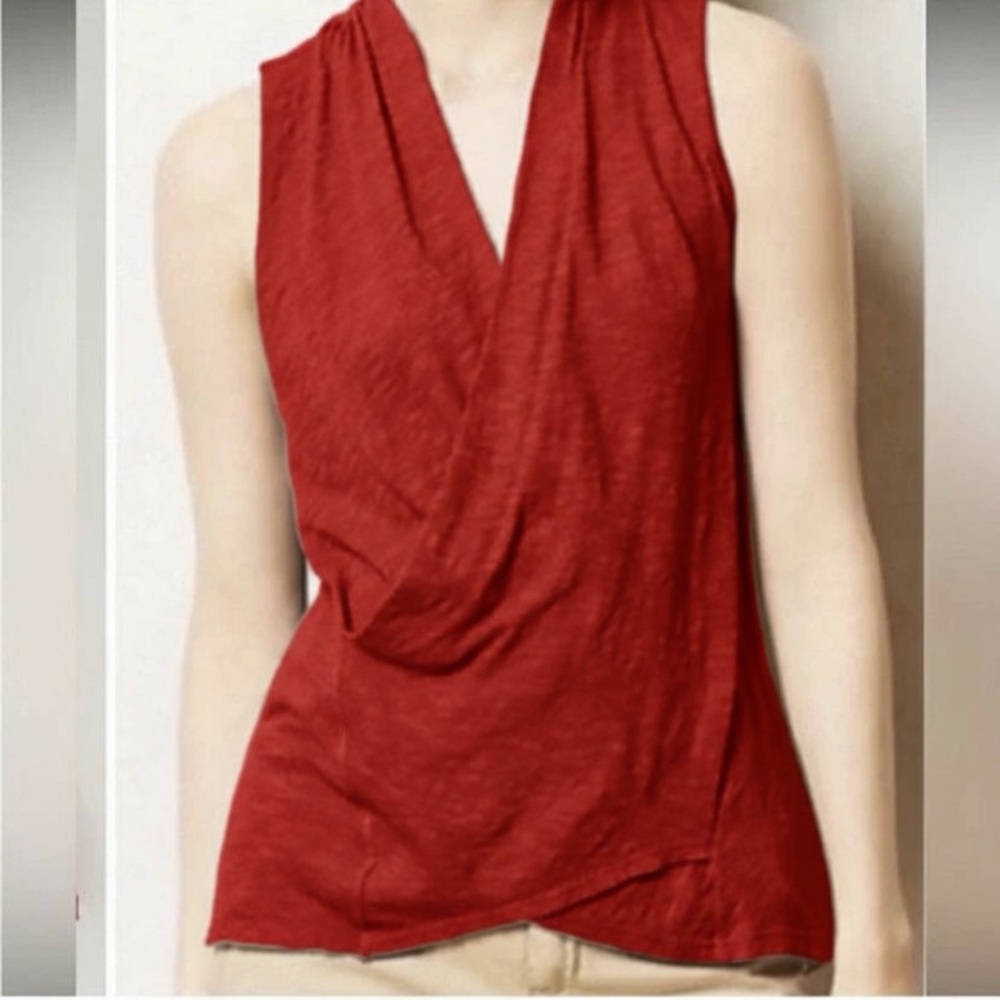 🌟3 for $30 Anthropologie | Dolan Hi-Lo Draped Faux Wrap Tank | Red/Orange | S 🕗